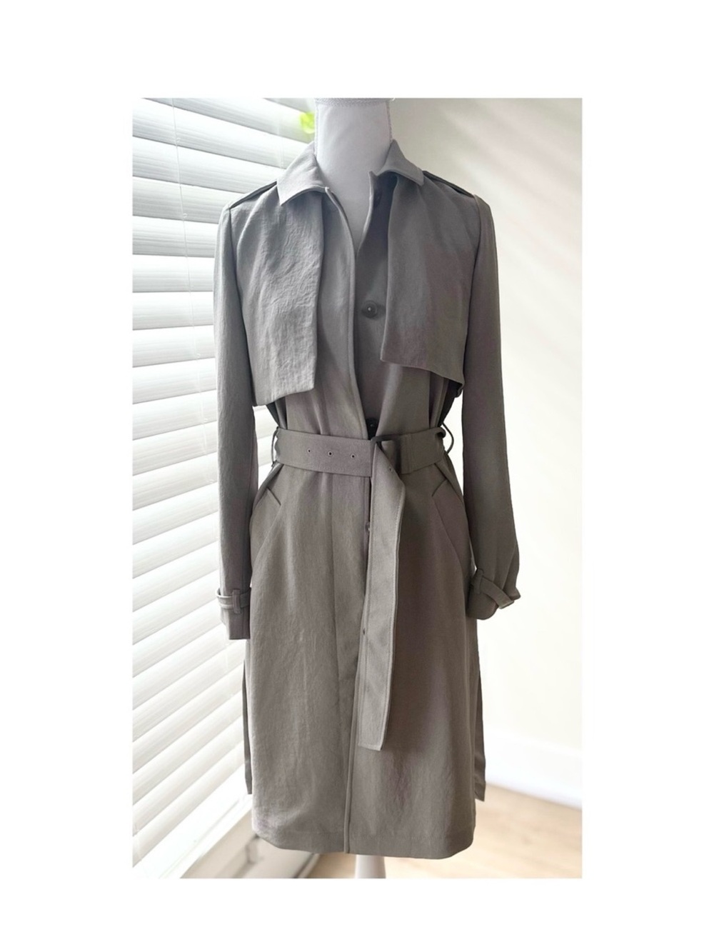 Aritzia Taupe-Grey Trench Coat with Waist Belt
